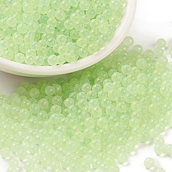 Luminous Transparent Glass Seed Round Beads, No Hole/Undrilled, Grade A, Pale Green, 3~3.5mm, about 7500pcs/bag