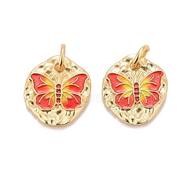 Real 18K Gold Plated Red Flat Round Brass+Enamel Pendants