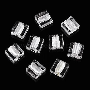 12mm White Square Silver Foil Beads