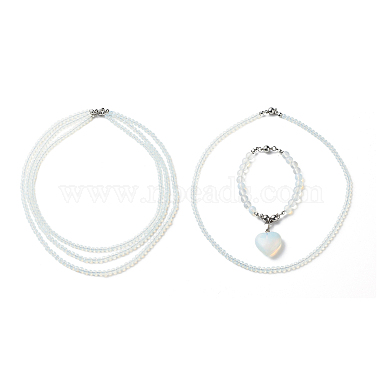 2Pcs 2 Style Opalite Heart Pendant Necklaces Set(NJEW-JN04068)-4