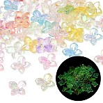 Acrylic Bead Caps, Butterfly, UV Plating, Glow in the Dark, Mixed Color, 7x8x2.5mm, Hole: 1mm(AC-CBA81FF-07)
