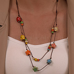 Bohemian Handmade Colorful Porcelain Beaded Waxed Cord Long Necklaces for Women, Star, 34.65 inch(88cm)(FS-WGF474B-04)