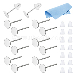 925 Sterling Silver Flat Pad Stud Earring Findings, Earring Posts with 925 Stamp, 50Pcs Plastic Ear Nuts, 1Pc Suede Fabric Square Silver Polishing Cloth, Silver, tray: 5mm, 11.5mm, Pin: 0.8mm, 8pairs(STER-DC0001-57B)