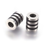 304 Stainless Steel European Beads, Large Hole Beads, with Plastic, Grooved Column, Stainless Steel Color, 10x8mm, Hole: 4mm(STAS-E454-45AS)