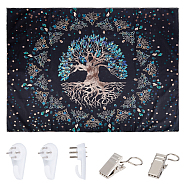 Polyester Decorative Wall Tapestry, with Plastic Non-Trace Wall Picture Hooks and Iron Curtain Clips, for Home Decoration, Rectangle with Tree of Life, Black, 925x725x0.5mm(AJEW-WH0323-72)