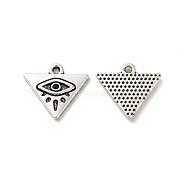 Tibetan Style Alloy Pendants,  Triangle with Eye Charm, Antique Silver, 14.5x16x2mm, Hole: 1.5mm, about 500pcs/500g(TIBE-B001-65AS)