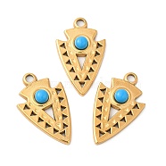 Ion Plating(IP) 304 Stainless Steel Pendants, Dart Charms, with Synthetic Turquoise, Golden, 25x15x4mm, Hole: 2.5mm(STAS-R122-04G)