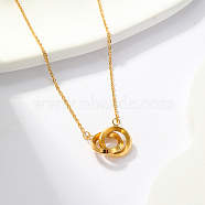 Stainless Steel Pendant Necklace, Double Interlocking Rings, Golden, 17.32 inch(44cm)(JT6000)