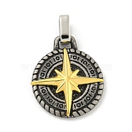 Ion Plating(IP) 304 Stainless Steel Pendants, Flat Round with Star Charm, Antique Silver & Golden, 22x18x4mm, Hole: 3.5x4mm(STAS-F307-07G)