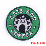 Cat Theme Computerized Embroidery Cloth Iron on/Sew on Patches, Costume Accessories, Medium Sea Green, 65mm(PATC-PW0002-08A)
