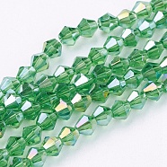 Glass Beads Strands, AB Color Plated, Faceted, Bicone, Lime Green, 4x4mm, Hole: 1mm, about 92~96pcs/strand, 13.78~14.37 inch(X-EGLA-S056-06)