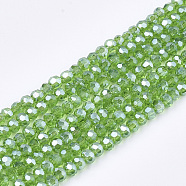 Electroplate Glass Beads Strands, Pearl Luster Plated, Faceted, Rondelle, Lime Green, 2.5~3x2~2.5mm, Hole: 0.6mm, about 196pcs/strand, 19 inch(EGLA-T013-04D)
