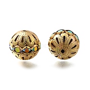 Rhinestone Brass Beads, Lead Free & Cadmium Free, Rack Plating, Round, Golden, 14x15mm, Hole: 1.1mm(KK-D295-06G-01)