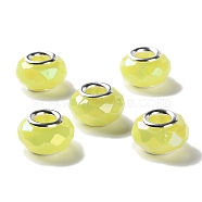 Opaque Brass Cores Acrylic European Beads, Rondelle, Large Hole Bead, Faceted, Silver, Yellow, 15x9mm, Hole: 5mm(OACR-M024-03S-09)