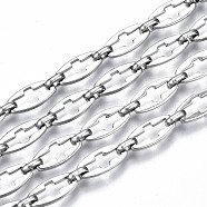 304 Stainless Steel Link Chains, with Spool, Unwelded, Nickel Free, Oval with Hollow Cross, Stainless Steel Color, 13.5x6.5x1.5mm(CHS-T003-16P-NF)