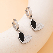 Vintage Fashion Stainless Steel & Shell Heart Hoop Earrings for Women, Silver, 15x15mm(UE3915-2)