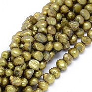 Natural Cultured Freshwater Pearl Beads Strands, Dyed, Nuggets, Olive, 8~9x7~8x5~6mm, Hole: 0.8mm, about 49pcs/strand, 14.5 inch(37cm)(PEAR-G004-29-01)