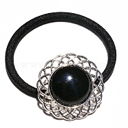 Natural Obsidian Hair Ties, for Women, Black, Flower: 30x30mm(PW-WG22DE9-05)