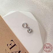 Rhodium Plated 925 Sterling Silver Micro Pave Clear Cubic Zirconia European Dangle Charms, Large Hole Pendant, Flat Round, Real Platinum Plated, 14mm, Hole: 4.2mm(STER-P054-13P)