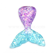 Resin Cabochons, with Glitter Powder, Mermaid Tail Shaped, Deep Sky Blue, 41~45x33x7mm(X-CRES-Q196-26H)