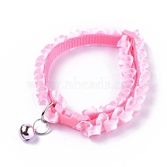 Adjustable Polyester Lace Dog/Cat Collar, Pet Supplies, with Iron Bell and Polypropylene(PP) Buckle, Pink, 21~35x0.9cm, Fit For 19~32cm Neck Circumference(MP-K001-B01)