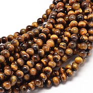 Natural Tiger Eye Round Bead Strands, 6mm, Hole: 1mm, about 60pcs/strand, 15 inch(G-P072-33-6mm)