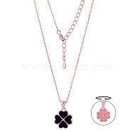 Four Leaf Clover Pendant Necklace Sterling 925 Silver Lucky Four Leaf Clover Necklace Adjustable Temperature-sensitive Color Changing Pendant Necklaces Jewelry Gift for Women, Rose Gold, 15.75 inch(40cm)(JN1087A)