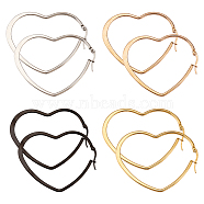4 Pairs 4 Colors Titanium Steel Heart Hoop Earrings for Women, Mixed Color, 53x42x2mm, Pin: 0.8~1.2x0.5mm, 1 Pair/color(EJEW-AN0002-87)