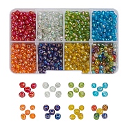 8 Colors Round Glass Seed Beads, Transparent Colours Rainbow, Round, Mixed Color, about 15g/color(SEED-YW0001-52)