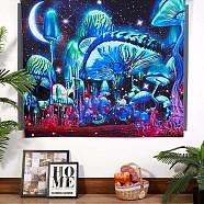 Black Light Aesthetic Mushroom Wall Tapestry, Starry Night Art Tapestry, for Neon Party Wall, Bedroom, Living Room, Dark Turquoise, 51.2"x59.1"(150x130cm)(JX151A)