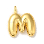 Brass Pendants, Real 18K Gold Plated, Balloon Letter Charms, Letter M, 19.5x17x5.5mm, Hole: 3.3mm(KK-K354-01G-M)