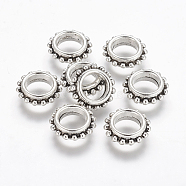 Tibetan Style Alloy Bead Spacers, Lead Free and Cadmium Free, Ring, Antique Silver, Rondelle, about 13.5mm in diameter, 4.5mm thick, hole: 7mm(X-LF9429Y)