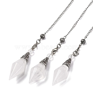 Natural Quartz Crystal Rhombus Faceted Poined Dowsing Pendulums, with Rack Plating Antique Silver Tone Alloy Findings, Cadmium Free & Lead Free, 235mm(G-Q184-05G-AS)