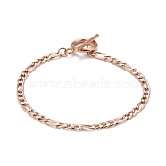 Ion Plating(IP) 304 Stainless Steel Chain Bracelets for Women or Men, Figaro Chain Bracelets, Rose Gold, 8 inch(20.3cm)(BJEW-A039-03RG)