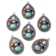 Tibetan Style Alloy Big Pendants, with Synthetic Turquoise, Teardrop, Antique Silver, 40mm(PALLOY-TAC0044-12AS)