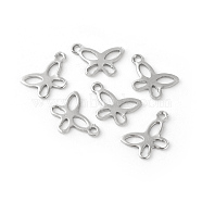 201 Stainless Steel Charms, Butterfly, Hollow, Stainless Steel Color, 7.5x11x0.8mm, Hole: 1.2mm(STAS-F192-055P)