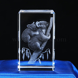 3D Laser Engraving Animal Glass Figurine, for Home Office Desktop Ornaments, Cuboid, Koala, 39.5x39.5x59.5mm(DJEW-R013-01E)