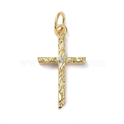 Brass Micro Pave Cubic Zirconia Pendants, Long-Lasting Plated, Real 18K Gold Plated, Cross, Clear, 20x11x1.9mm, Hole: 3.5mm(ZIRC-G160-50G)