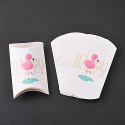 Paper Pillow Gift Boxes, Packaging Boxes, Party Favor Sweet Candy Box, Flamingo Shape Pattern, White, 9.9x5.5x0.1cm, Finished Product: 8x5.5x2cm(CON-J002-S-02B)