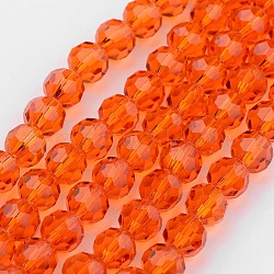 Transparent Glass Bead Strands, Imitate Austrian Crystal, Faceted(32 Facets), Round, Orange Red, 10mm, Hole: 1mm, about 65~68pcs/strand, 58~62cm(GLAA-G013-10mm-70)