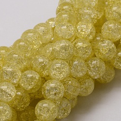 Crackle Glass Round Beads Strands, Yellow, 10mm, Hole: 1mm, about 40pcs/strand, 15 inch(CCG-E001-10mm-07)