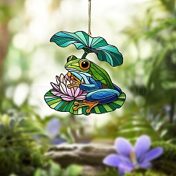 Acrylic Hanging Ornaments, Lotus with Frog Suncatchers for Garden Outdoor Hanging Decorations, Colorful, 110x113x2mm(PW-WG590D6-01)