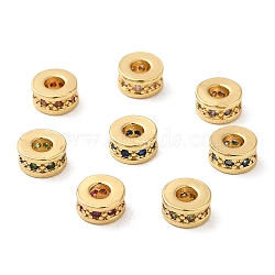 Rack Plating Brass Cubic Zirconia Beads, Long-Lasting Plated, Lead Free & Cadmium Free, Real 18K Gold Plated, Column, Mixed Color, 6x3mm, Hole: 2.5mm(KK-K349-09G)