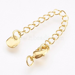 Brass Chain Extender, with Lobster Claw Clasps, Cadmium Free & Nickel Free & Lead Free, Long-Lasting Plated, Flat Round, Real 18K Gold Plated, 68~73x3mm, Hole: 2.5mm, Clasps: 10x6x3mm(KK-I633-04G-NR)