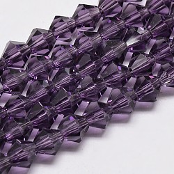 Imitate Austrian Crystal Bicone Glass Beads Strands, Grade AA, Faceted, Purple, 4x4mm, Hole: 1mm, about 93~95pcs/strand, 14 inch(GLAA-F029-4x4mm-04)