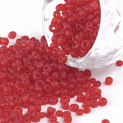 Glass Seed Beads, Frosted Colors, Round, Red, 3mm(SEED-A008-3mm-M5)