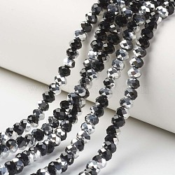Electroplate Transparent Glass Beads Strands, Half Silver Plated, Faceted, Rondelle, Black, 8x6mm, Hole: 1mm, about 72pcs/strand, 16.14 inch(41cm)(EGLA-A034-T8mm-M01)