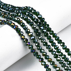 Electroplate Glass Beads Strands, AB Color Plated, Faceted, Rondelle, Dark Green, 6x5mm, Hole: 1mm, about 85~88pcs/strand, 16.1~16.5 inch(41~42cm)(EGLA-A034-T6mm-B28)
