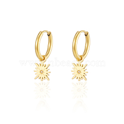 Stylish 304 Stainless Steel Sun Dangle Hoop Earrings for Women's Daily Wear, Golden(OF5479-1)