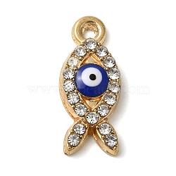 Alloy Enamel Rhinestone Glass Pendants, Golden, Evil Eye, Fish, 19x8x3mm, Hole: 1.4mm(ENAM-U003-02G-06)